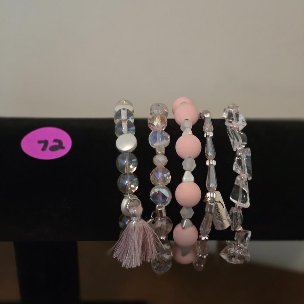 Erimish Pink and Clear Extended Beaded Bracelet Set (NWOT)